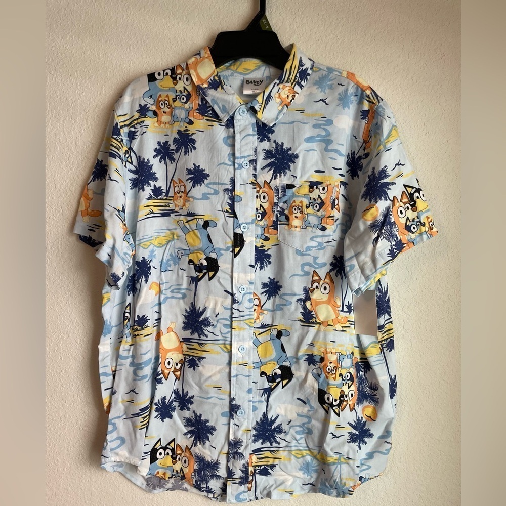 Bluey 100% Rayon Print Kids Button Down Shirt size XL 14/16-NWT